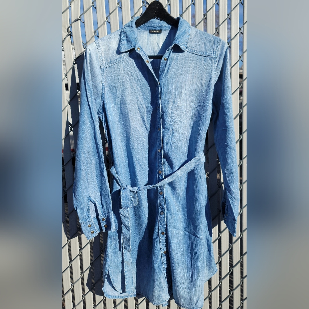 Vintage Jean Button Up Midi With Belt Long Sleeve Size 8 River Island